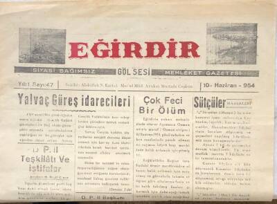 Eğirdir Gölsesi Siyasi Bağımsız Memleket Gazetesi- 10 Haziran 1954 GZ50003 - 1