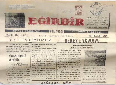 Eğirdir Gölsesi Siyasi Bağımsız Memleket Gazetesi- 15 Temmuz 1953 GZ50007 - 1