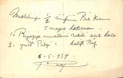 Eğitim Tarihi – İlkokul Öğrencileri ve Öğretmenleri, 5 Mayıs Hatırası, 1934 Tarihli Fotokart FT16 - 2