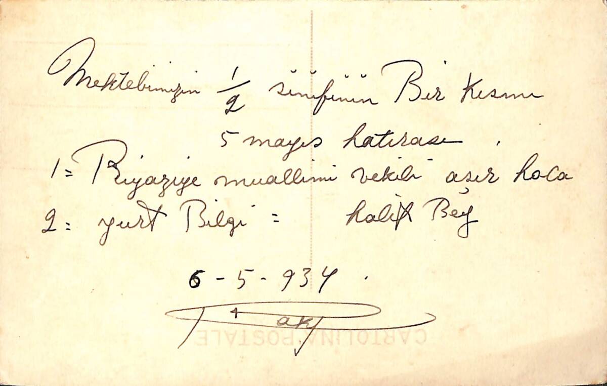 Eğitim Tarihi – İlkokul Öğrencileri ve Öğretmenleri, 5 Mayıs Hatırası, 1934 Tarihli Fotokart FT16 - 2