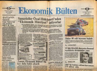 Ekonomik Bülten Gazetesi 18-24 Ocak 1988 - Özalın Kadro Yenilemesinde Son İsim Coşkun Ulusoy - Dakar 88 Ralli Heyecanı Başladı GZ119280 - 1