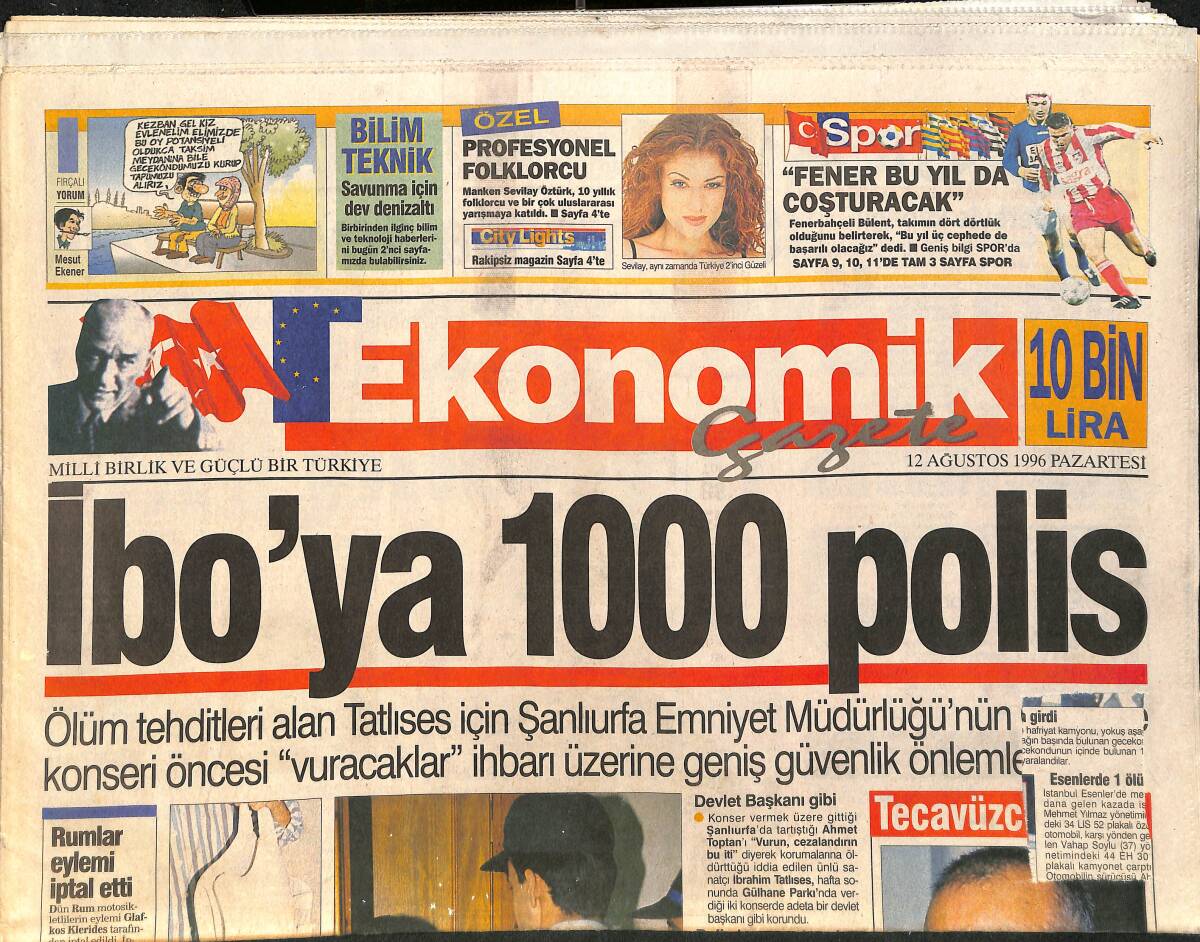 Ekonomik Gazetesi 12 Ağustos 1996 - İbo'ya 100 Polis - Hagi Galatasaray'ın Yüz Akı GZ2886 - 1