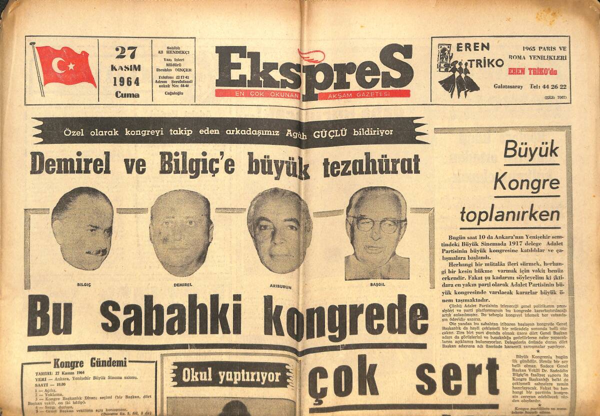 Ekspres 27 Kasım 1964 - Demirel Ve Bilgiç'e Büyük Tezahürat - Fransa'da Aşk Rezaleti! GZ143843 - 1