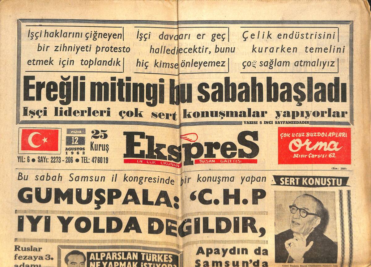 Ekspres Gazetesi 12 Ağustos 1962 - Ruslar Fezaya 3. Adamı Attılar - Natalie Wood Soyunarak Harikalar Yaratıyor GZ143923 - 1