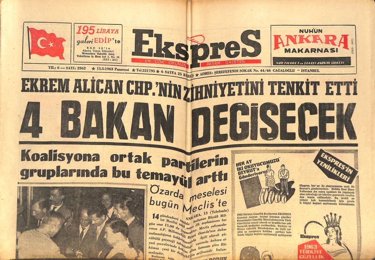 Ekspres Gazetesi 13 Mayıs 1963 - Piyanist Atilla Kaban'ın Yaş Günü Partisi - Birsen Menekşeli GZ143913 - 1