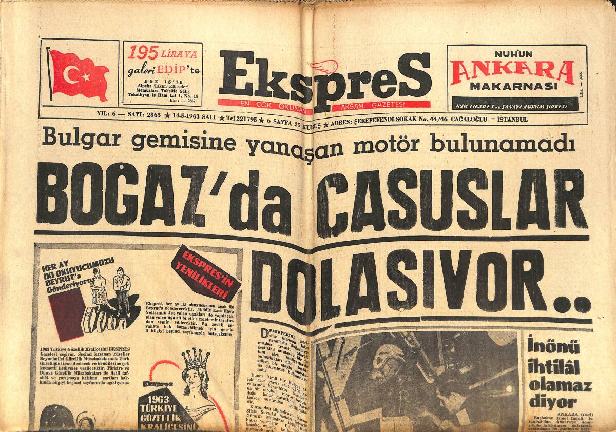 Ekspres Gazetesi 14 Mayıs 1963 - Galatasaray Ve Beşiktaş Yarın Gece Karşılaşıyor - Resimlerle Prenses Alexandra'nın Düğünü GZ143914 - 1