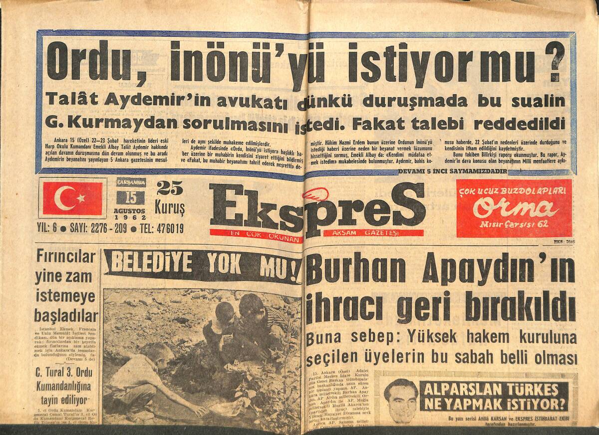 Ekspres Gazetesi 15 Ağustos 1962 - Burhan Apaydın'ın İhracı Geri Bırakıldı - Galatasaray Bugün Rapid Önünde! GZ144062 - 1