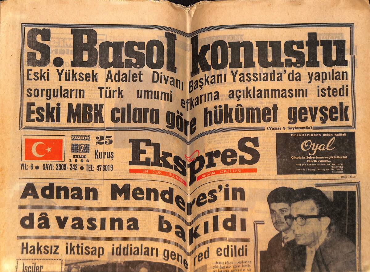 Ekspres Gazetesi 17 Eylül 1962 - Mahkumlar Ayaklandı - Adnan Menderes'in Davasına Bakıldı GZ149063 - 1