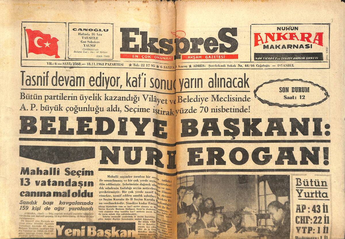Ekspres Gazetesi 18 Kasım 1963 - Ayhan Işık Ve Fatma Girik Film Sahnesi - Haydarpaşa Liseliler - Janette Scott Şimdi De Güzellik Kraliçesi Olacak GZ143917 - 1
