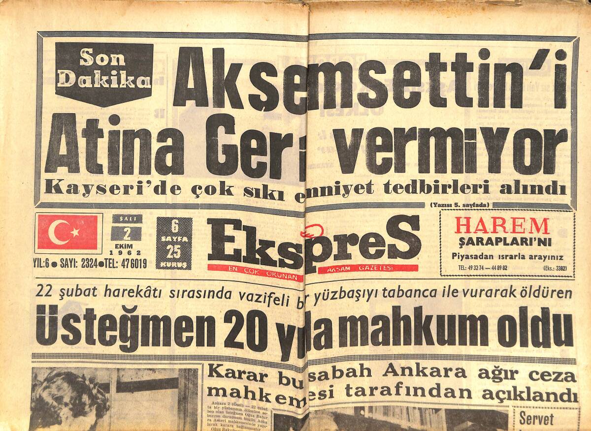 Ekspres Gazetesi 2 Ekim 1962 - Real Madrid Çöküyor - Bir Zamanların En Meşhur Kadını Olan Rita Hayworth GZ143921 - 1