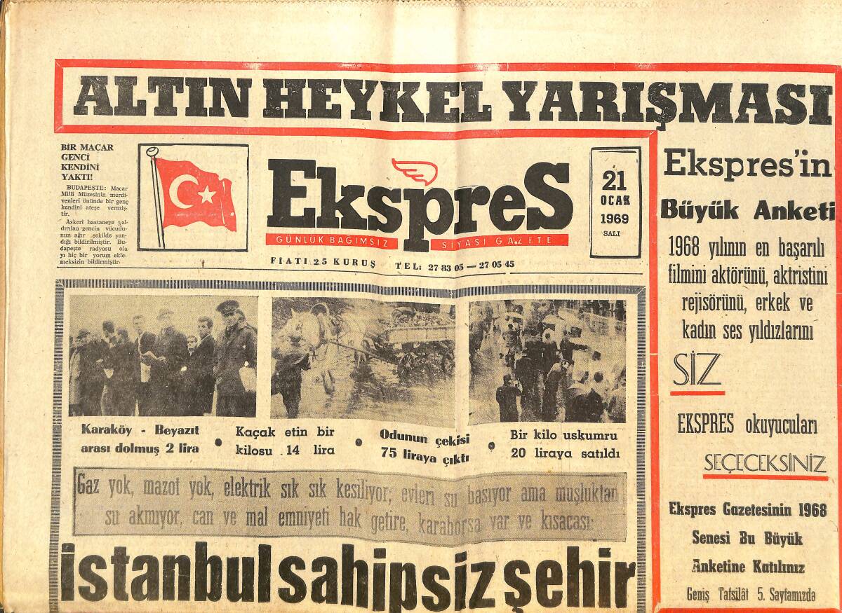 Ekspres Gazetesi 21 Ocak 1969 - Zeki Müren Maksim Afiş - İstanbul Sahipsiz Şehir GZ143907 - 1
