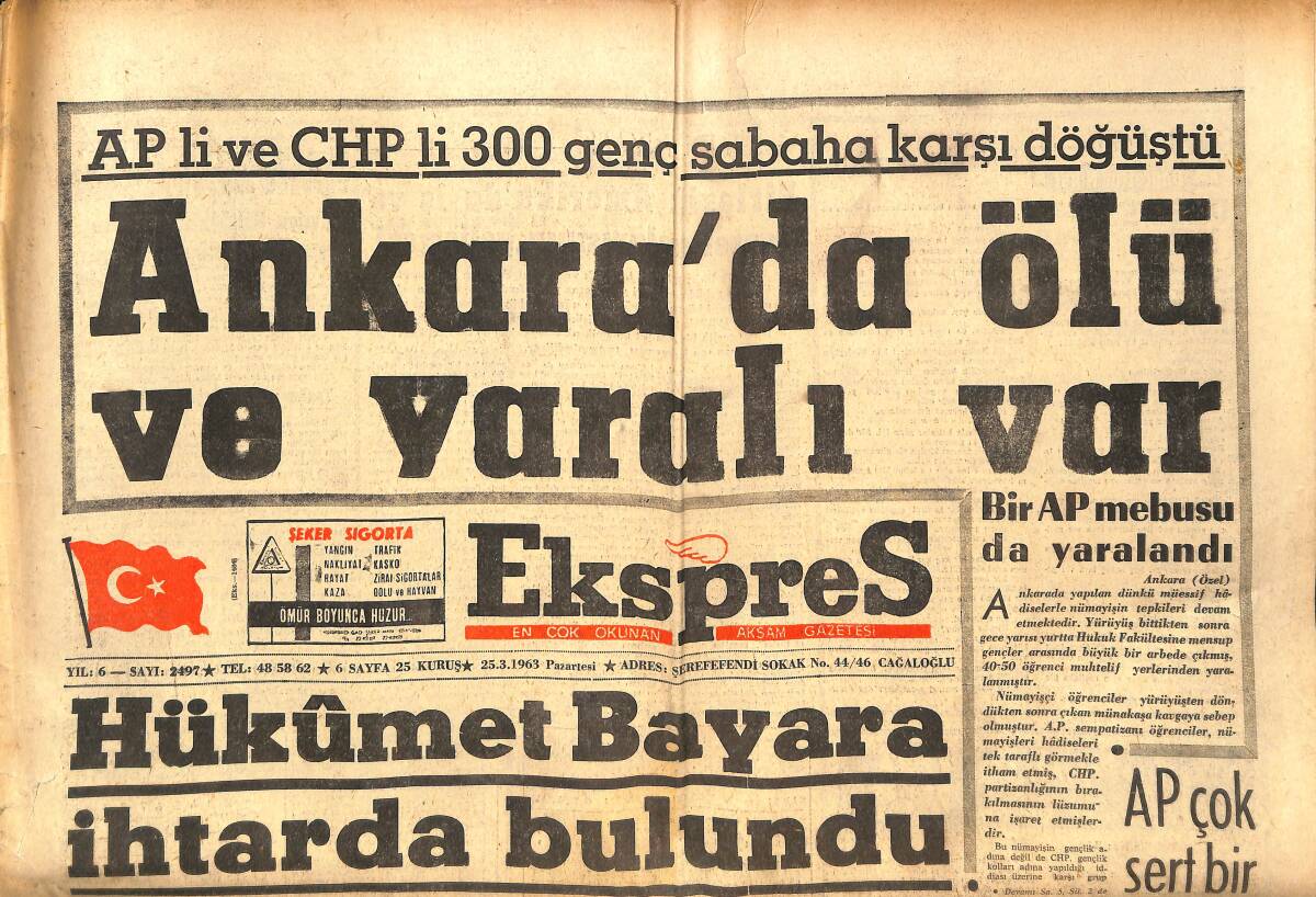 Ekspres Gazetesi 25 Mart 1963 - Hükümet Celal Bayar'a İhtarda Bulundu - AP Çok Sert Bir Bildiri Neşretti GZ143838 - 1