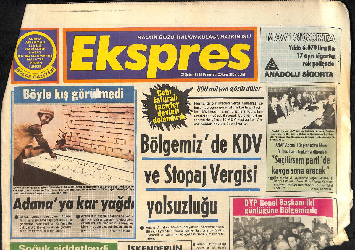 Ekspres Gazetesi 25 Şubat 1985 - Adana'da Sebze Hal'i Esnafı Kan Ağlıyor - Asi Nehri Yatağına Çekiliyor GZ155342 - 1