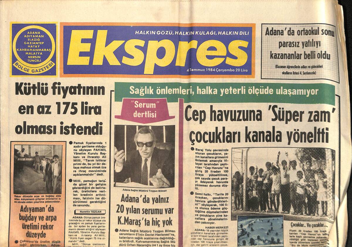 Ekspres Gazetesi 4 Temmuz 1984 - Adana Demirspor'un Tabanı Dağılıyor Mu ? - TBB Başkanı Evren'in Babası Vefat Etti GZ155328 - 1