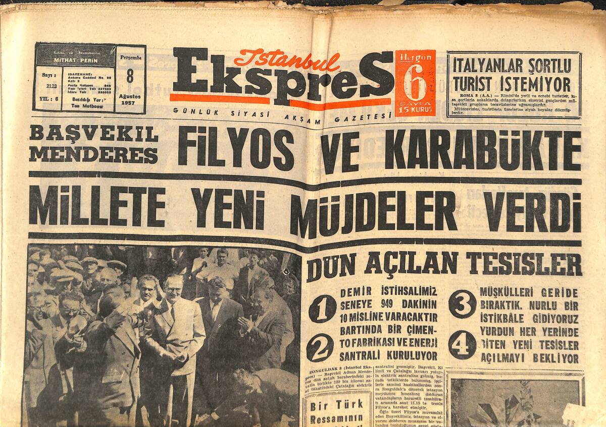 Ekspres Gazetesi 8 Ağustos 1957 - Rita Rolani Teklifleri Kabul Etmedi - Fransız Sinemasının Pişkin Bekarı R. Pierre Evleniyorr GZ143909 - 1