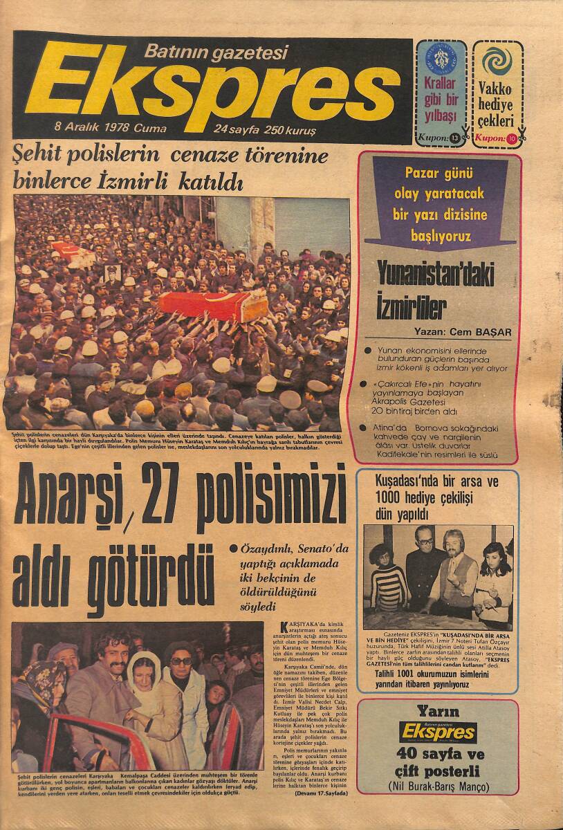 Ekspres Gazetesi 8 Aralık 1978 - İzmir Grevler Kenti Oldu - Nişanlısı İle Tartışan Sezen Aksu , Sinir Krizi Geçirdi GZ133154 - 1