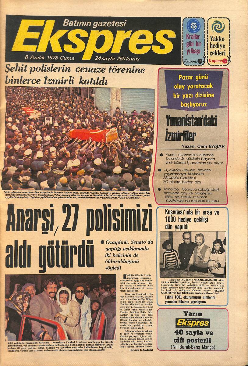 Ekspres Gazetesi 8 Aralık 1978 - Jones'un Kara Listesinde Nixon da Var - Bayan Gandi'nin Parlamentodan İhracı İstendi GZ133156 - 1