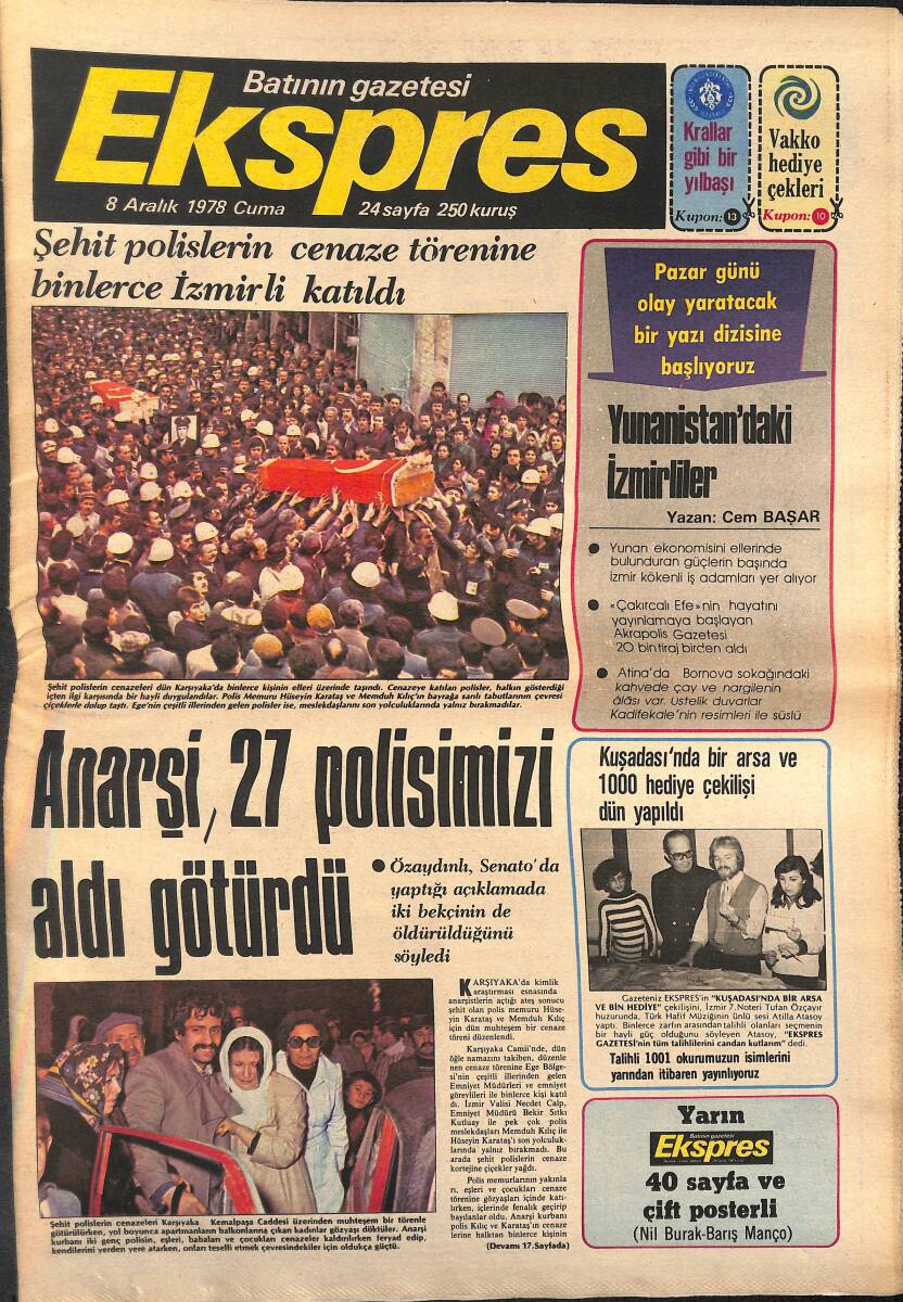 Ekspres Gazetesi 8 Aralık 1978 - W.B. Albion İle Honved Çeyrek Finale Yükseldi GZ133159 - 1