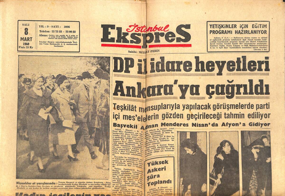 Ekspres Gazetesi 8 Mart 1960 - DP İl İdare Heyetleri Ankara'ya Çağrıldı - Ahmed Emin Yalman Dün Cezaevine Girdi! GZ143832 - 1