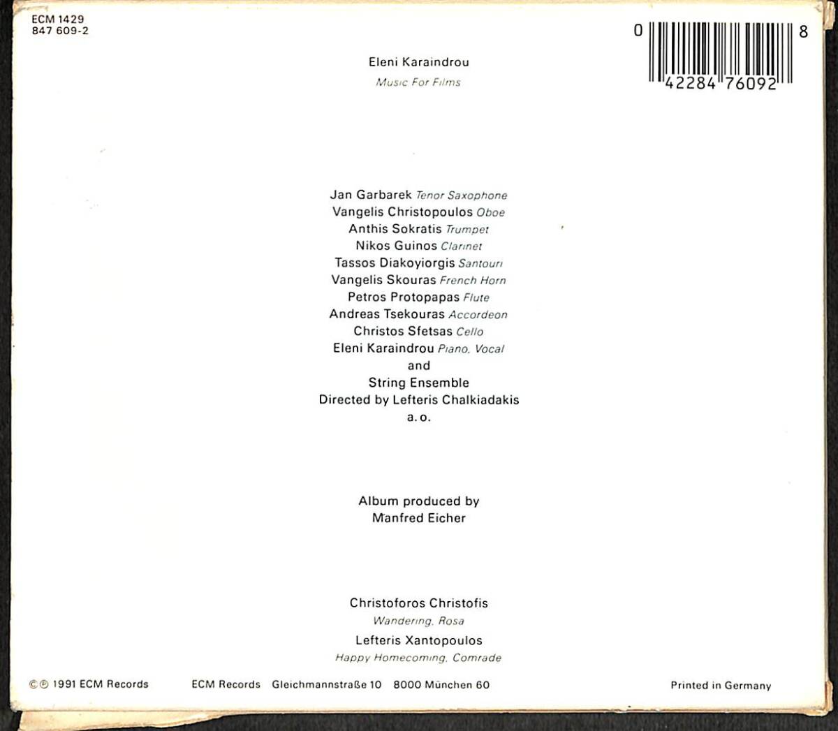 Eleni Karaindrou - Music For Films CD (İkinci El) CD4440 - 2