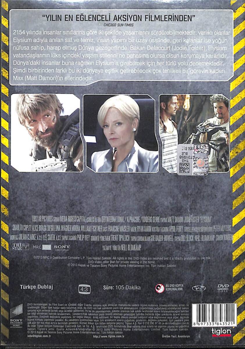 Elysium: Yeni Cennet (Elysium) – Orijinal DVD (İkinci El) * Matt Damon, Jodie Foster, Sharlto Copley, Alice Braga – 2013 * DVD3007 - 2