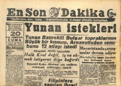 En Son Dakika Gazetesi 20 Ekim 1944 - Yunan İstekleri GZ71418 - 1