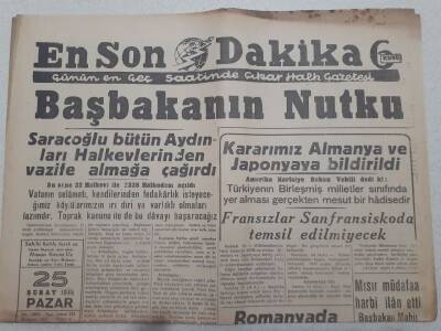 En Son Dakika Gazetesi 25 Şubat 1945 - Mısır Müdafaa Harbi İlan Etti GZ71727 - 1