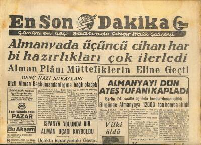 En Son Dakika Gazetesi 29 Aralık 1944 - Almanlar Çekiliyor GZ71425 - 2
