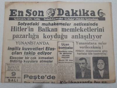 En Son Dakika Gazetesi 9 Ocak 1945 - Hitlerin Balkan Memleketlerini Pazarlığa Koyduğu Anlaşılıyor GZ71744 - 1