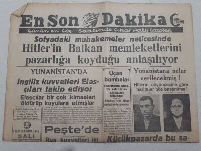 En Son Dakika Gazetesi 9 Ocak 1945 - Yunanistana Neler Verilecekmiş GZ71748 - 1