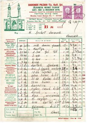 ESKİ BAKKAL - Darende Pazarı - Zülkarneyn, Mehmet Yıldırım Sabit, Haki Ve Muharrem Akyol - Olin Yağları - Pil - Pereja Kolonya - Arı - Ledi Bisküvileri Fatura EFM2000 - 1