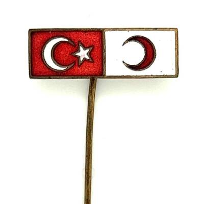 Eski Kızılay Orjinal Pirinç Mineli Yaka Rozeti RZT1568 - 1