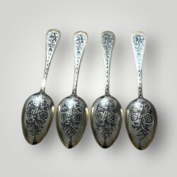 Eski Rus Gümüş Savatlı Damgalı Kaşık 4 Adet AOB6064 - 2