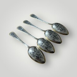 Eski Rus Gümüş Savatlı Damgalı Kaşık 4 Adet AOB6064 - 5