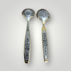 Eski Rus 84 Damgalı Savat (Niello) İşçilikli Gümüş Kaşık Seti (2 Adet) AOB6067 - 2