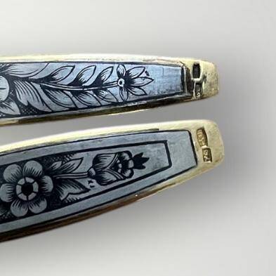 Eski Rus 84 Damgalı Savat (Niello) İşçilikli Gümüş Kaşık Seti (2 Adet) AOB6067 - 3