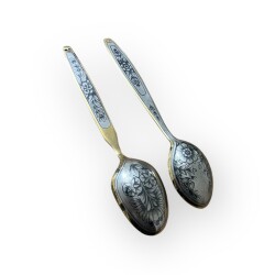Eski Rus Gümüş Savatlı Damgalı Kaşık 2 Adet AOB6067 - Gökçekoleksiyon