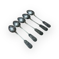 Eski Rus Gümüş Savatlı Damgalı Kaşık 5 Adet AOB6066 - Gökçekoleksiyon