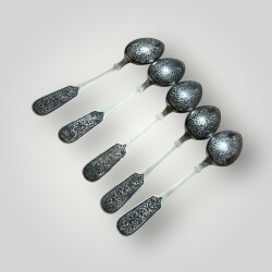 Eski Rus Gümüş Savatlı Damgalı Kaşık 5 Adet AOB6066 - 4