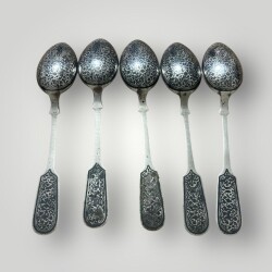 Eski Rus Gümüş Savatlı Damgalı Kaşık 5 Adet AOB6066 - 5