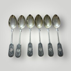 Eski Rus Gümüş Savatlı Damgalı Kaşık 6 Adet AOB6065 - 3