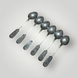 Eski Rus Gümüş Savatlı Damgalı Kaşık 6 Adet AOB6065 - 2