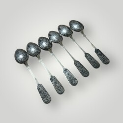 Eski Rus Gümüş Savatlı Damgalı Kaşık 6 Adet AOB6065 - 4