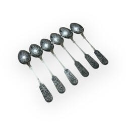 Eski Rus Gümüş Savatlı Damgalı Kaşık 6 Adet AOB6065 - Gökçekoleksiyon