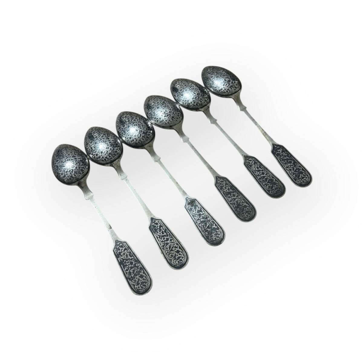 Eski Rus Gümüş Savatlı Damgalı Kaşık 6 Adet AOB6065 - 1