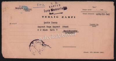 Espiye İcra Memurluğu 1970 Yılı Tebliğ Zarfı EFM256 - 3