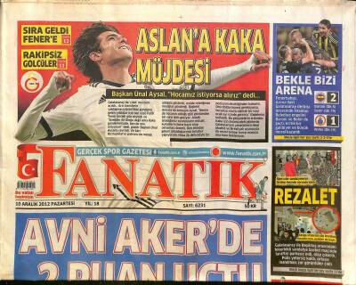 Fanatik Gazetesi 10 Aralık 2012 - Aslana Kaka Müjdesi - Avni Akerde 2 Puan Uçtu GZ125714 - 1