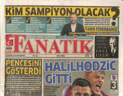 Fanatik Gazetesi 10 Kasım 2014 - Sneijder Kulübeye Alıştı - Galatasaray , Efesi Yıktı GZ100217 - 2