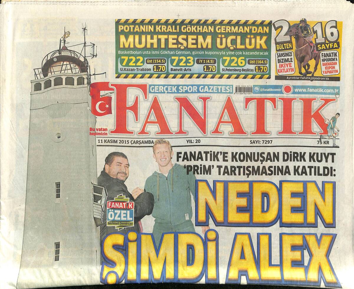 Fanatik Gazetesi 11 Kasım 2015 - Dirk Kuyt Prim Tartışmasına Katıldı: Neden Şimdi Alex GZ155266 - 1
