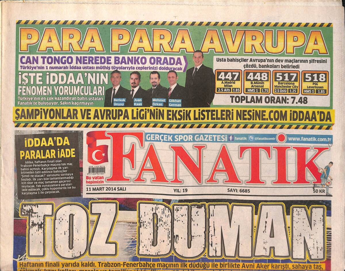 Fanatik Gazetesi 11 Mart 2014 - Toz Duman 3 Puan - Avni Aker'de Kazanıyor! - Banvit'in Aslan Avı! GZ136052 - 1
